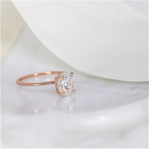 2ct Audrey 9x7mm 14kt Rose Gold Moissanite Oval Hidden Halo Ring - Rosados Box