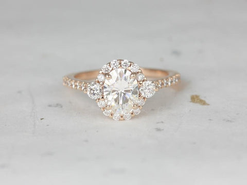 1.50ct Bridgette 8x6mm 14kt Moissanite Diamond Unique Oval Halo Ring - Rosados Box