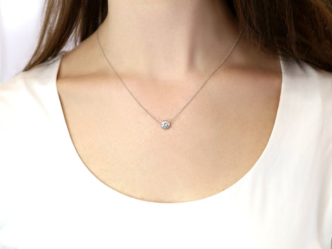 1ct Ready to Ship Brooke 6.5mm 14kt ROSE Gold Dainty Moissanite Solitaire Floating Necklace