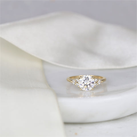 2cts Constance 8mm 14kt Gold Moissanite Diamonds Unique Round Cluster Ring - Rosados Box
