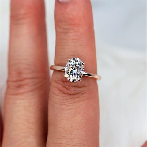 2ct Ready to Ship Dakota 9x7mm 14kt WHITE Gold Forever One Moissanite Minimalist Oval Solitaire Ring - Rosados Box