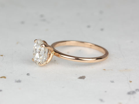 2ct Ready to Ship Dakota 9x7mm 14kt WHITE Gold Forever One Moissanite Minimalist Oval Solitaire Ring - Rosados Box