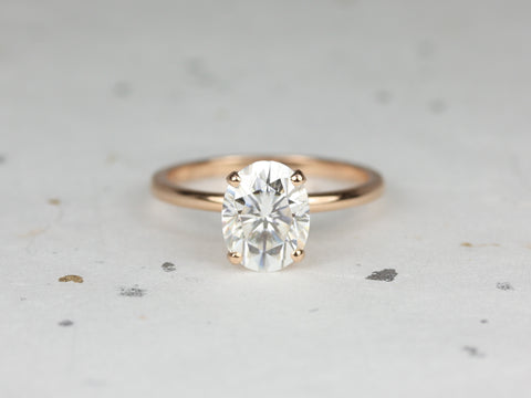 2ct Ready to Ship Dakota 9x7mm 14kt WHITE Gold Forever One Moissanite Minimalist Oval Solitaire Ring - Rosados Box