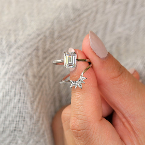 1.75ct Dina 8x6mm 14kt Moissanite Minimalist Emerald Cut Solitaire Ring - Rosados Box