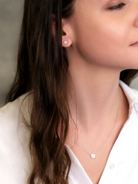 Ready to Ship Diskco 7mm 14kt WHITE Gold Diamond Floating Pave Disk Dainty Necklace - Rosados Box