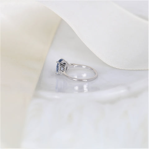 1.77ct Ready to Ship Geneva 14kt White Gold Cornflower Lavender Sapphire Diamond 3 Stone Cushion Cluster Ring - Rosados Box