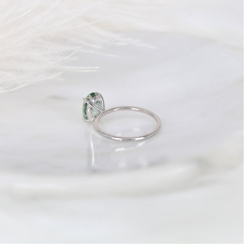 2.45ct Ready to Ship Layla 14kt White Gold Winter Mint Teal Sapphire Dainty Oval Solitaire Ring - Rosados Box