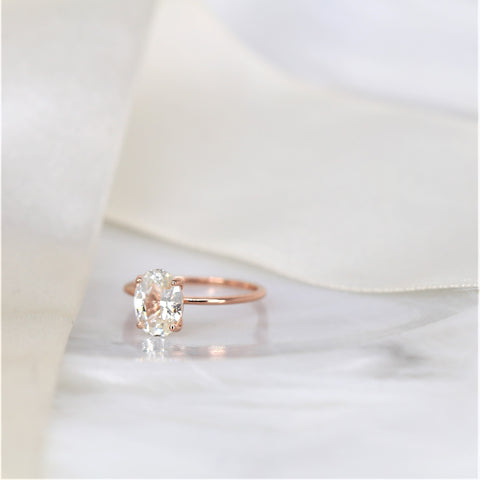 2.52ct Ready to Ship Layla 14kt Rose Gold White Sapphire Minimalist Oval Solitaire Ring - Rosados Box