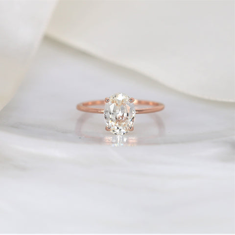 2.52ct Ready to Ship Layla 14kt Rose Gold White Sapphire Minimalist Oval Solitaire Ring - Rosados Box