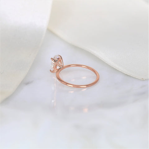 2ct Layla 9x6mm 14kt Rose Gold Moissanite Minimalist Oval Solitaire Ring - Rosados Box
