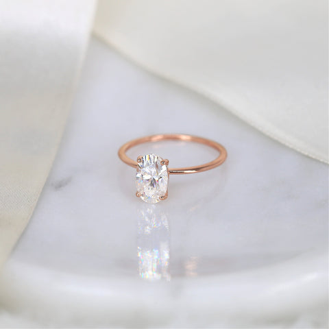 2ct Layla 9x6mm 14kt Rose Gold Moissanite Minimalist Oval Solitaire Ring - Rosados Box
