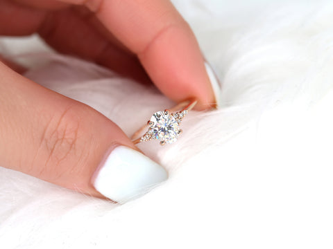 1.50ct Maddy 8x6mm 14k Gold Moissanite Diamonds Dainty Oval Cluster Ring - Rosados Box
