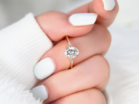 1.50ct Maddy 8x6mm 14k Gold Moissanite Diamonds Dainty Oval Cluster Ring - Rosados Box