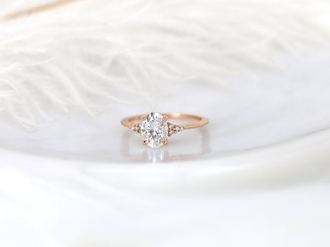 1.50ct Maddy 8x6mm 14k Gold Moissanite Diamonds Dainty Oval Cluster Ring - Rosados Box