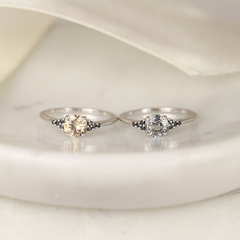 1ct Ready to Ship Malia 14kt White Gold Silver Grey Zircon Black Diamonds Cluster Ring - Rosados Box