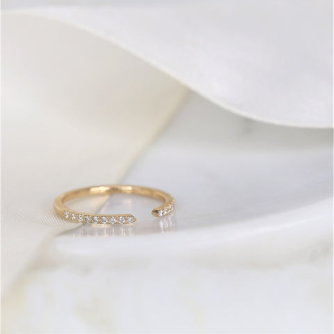 Ofelia 14kt Gold Pave Diamond Minimalist Open Cuff Ring - Rosados Box