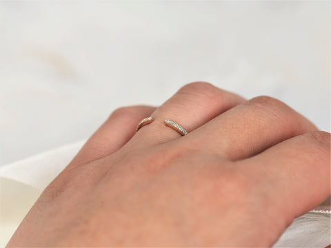 Ofelia 14kt Gold Pave Diamond Minimalist Open Cuff Ring - Rosados Box