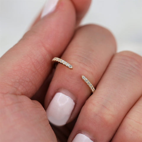 Ofelia 14kt Gold Pave Diamond Minimalist Open Cuff Ring - Rosados Box