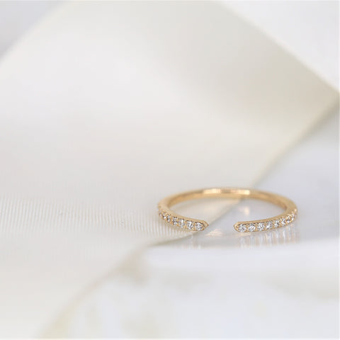 Ofelia 14kt Gold Pave Diamond Minimalist Open Cuff Ring - Rosados Box
