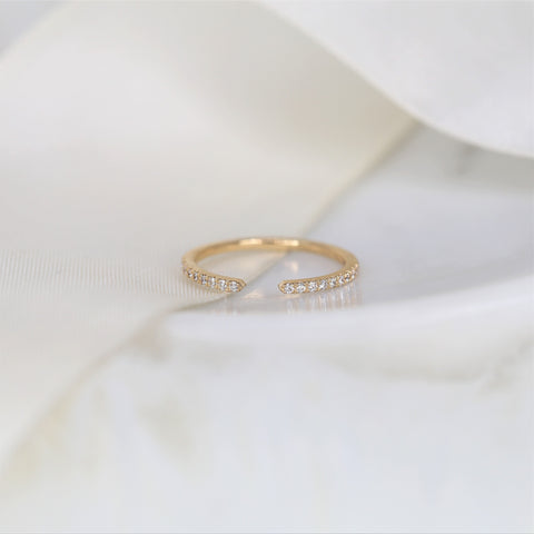 Ofelia 14kt Gold Pave Diamond Minimalist Open Cuff Ring - Rosados Box