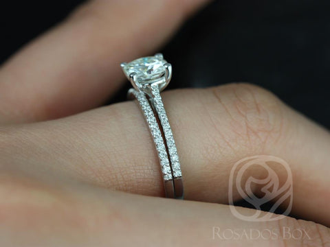 1.30cts Marcelle 6.5mm 14kt White Gold Moissanite Diamond Dainty Cathedral Cushion Bridal Set - Rosados Box