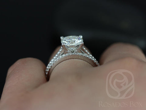 1.30cts Marcelle 6.5mm 14kt White Gold Moissanite Diamond Dainty Cathedral Cushion Bridal Set - Rosados Box