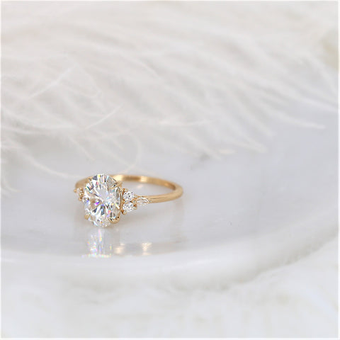 2.50ct Petite Thea 10x7mm 14kt Gold Moissanite Diamonds Cluster Ring - Rosados Box