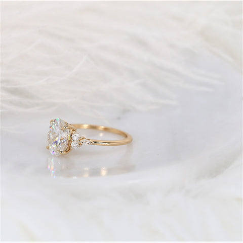 2.50ct Petite Thea 10x7mm 14kt Gold Moissanite Diamonds Cluster Ring - Rosados Box