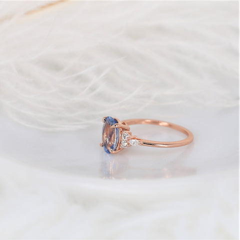 2.16ct Ready to Ship Petite Thea 14kt Rose Gold Lavender Cornflower Sapphire Diamond Cluster Ring - Rosados Box