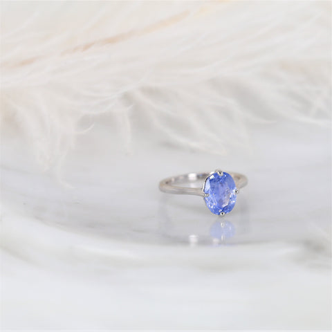 2.68cts Ready to Ship Reese 14kt White Gold Indigo Winter Galaxy Sapphire Compass Set Oval Solitaire Ring - Rosados Box