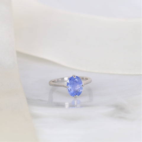 2.68cts Ready to Ship Reese 14kt White Gold Indigo Winter Galaxy Sapphire Compass Set Oval Solitaire Ring - Rosados Box
