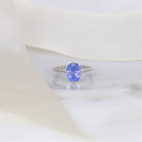 2.68cts Ready to Ship Reese 14kt White Gold Indigo Winter Galaxy Sapphire Compass Set Oval Solitaire Ring - Rosados Box