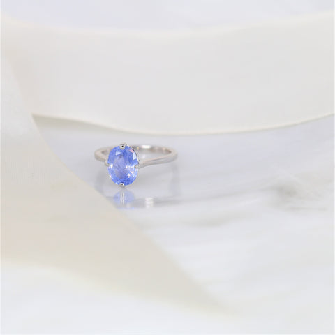 2.68cts Ready to Ship Reese 14kt White Gold Indigo Winter Galaxy Sapphire Compass Set Oval Solitaire Ring - Rosados Box