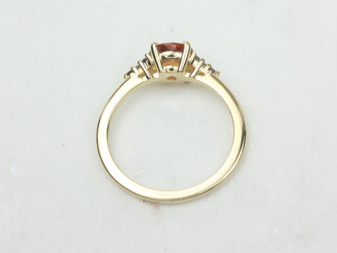 1.04ct Ready to Ship Malia 14kt Yellow Gold Flamed Tangerine Red Sapphire Black Diamonds Dainty Round Cluster Ring - Rosados Box