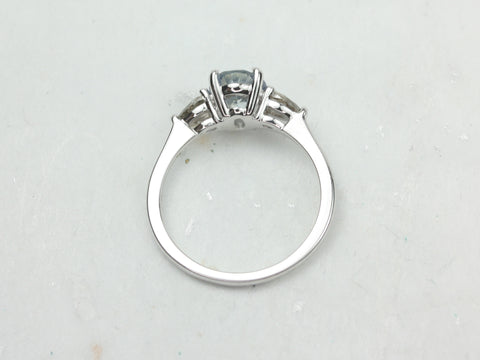 1.50ct Ready to Ship Emery 14kt White Gold Icy Cornflower Blue Sapphire Salt Pepper Diamond Pear 3 Stone Oval Ring - Rosados Box