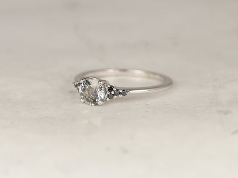 1ct Ready to Ship Malia 14kt White Gold Silver Grey Zircon Black Diamonds Cluster Ring - Rosados Box