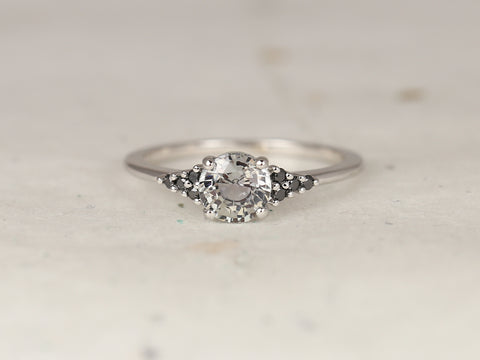 1ct Ready to Ship Malia 14kt White Gold Silver Grey Zircon Black Diamonds Cluster Ring - Rosados Box