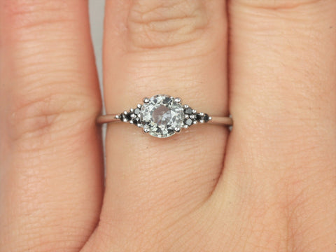 1ct Ready to Ship Malia 14kt White Gold Silver Grey Zircon Black Diamonds Cluster Ring - Rosados Box