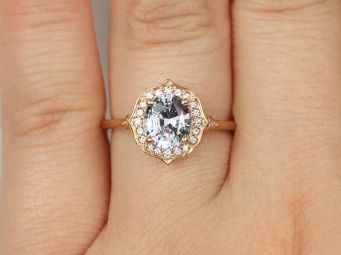 1.51ct Ready to Ship Mae 14kt Rose Gold Oval Icy Lavender Sapphire Diamond Unique Oval Halo Ring - Rosados Box