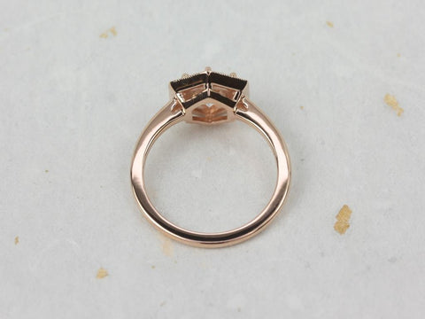 1.25ct Willis 7mm 14kt Rose Gold Moissanite Diamonds WITH Milgrain Art Deco Hexagon Halo Ring - Rosados Box