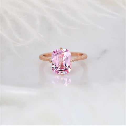 3.77ct Extra Low Roux 14kt Rose Gold Pink Spinel Compass Set Emerald Solitaire Ring - Rosados Box