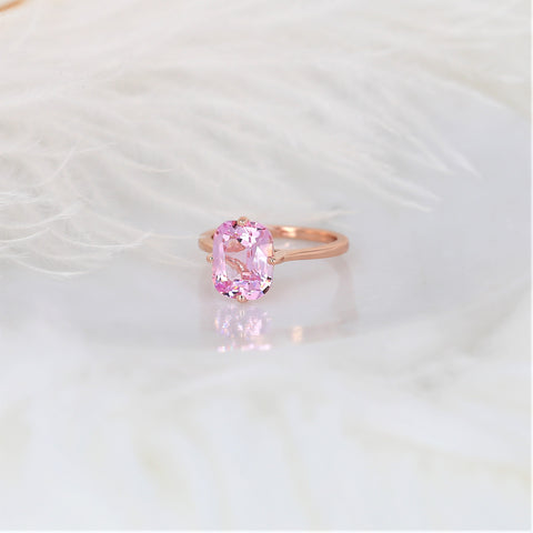 3.77ct Extra Low Roux 14kt Rose Gold Pink Spinel Compass Set Emerald Solitaire Ring - Rosados Box