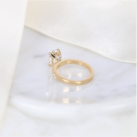 2ct DIAMOND FREE Sally 9x7mm 14kt Gold Moissanite Oval Solitaire Ring - Rosados Box