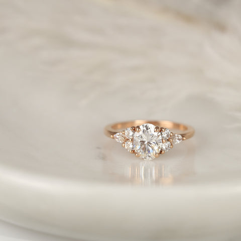 1.50ct DIAMOND FREE Thea 8x6mm 14kt Gold Moissanite Art Deco 3 Stone Oval Cluster Ring - Rosados Box