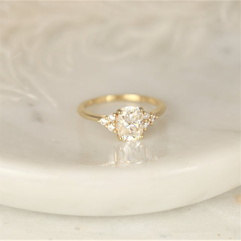 1.50ct Cambria 8x6mm 14kt Gold Moissanite Diamond Elongated Cushion Cluster Ring - Rosados Box