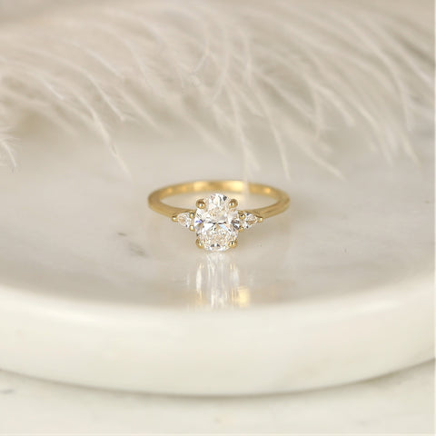 1.26ct Ready to Ship Emery 14kt Gold Lab Diamond Oval Three Stone Ring - Rosados Box