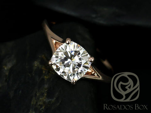2ct Khaleesi 7.5mm 14kt Rose Gold Moissanite Mermaid Split Cathedral Solitaire Ring,Split Shank Engagement Ring,Cushion Minimalist Ring - Rosados Box