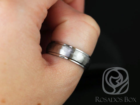 Roc 7mm Cobalt Half Round Raised Edge Hammered Duo Finish Band - Rosados Box