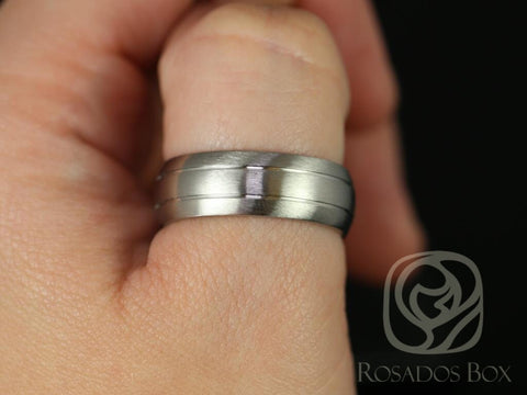 Daniel 8mm Cobalt Half Round Grooved Double Stripe Matte Finish Band - Rosados Box