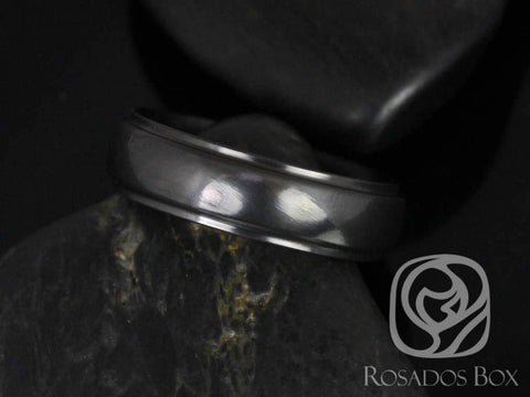 Pierre 7mm High Polish Half Round Raised Edge Black Zirconium Ring - Rosados Box
